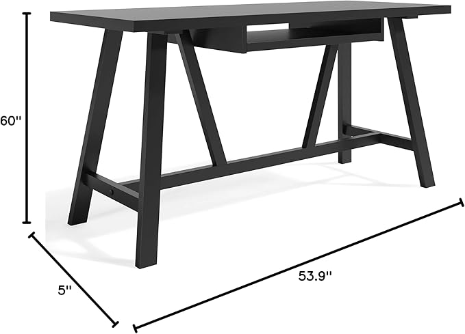 SIMPLIHOME Dylan SOLID WOOD Modern Industrial 60 inch Wide Home Office Desk, Writing Table, Workstation, Study Table Furniture in Black - LeafyLoom