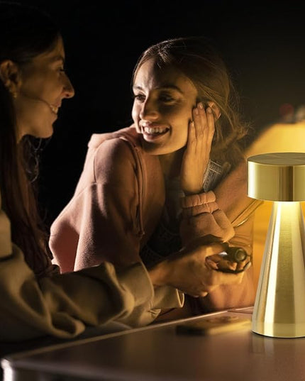 Portable Metal Desk Lamp, Cordless LED Table Lamp,3 Color Touch Control Rechargeable Lamp,3-Levels Brightness Room Decor Desk Lamp,Bedside Lamp,Night Light, Dining Room Lamp (Gold) - LeafyLoom