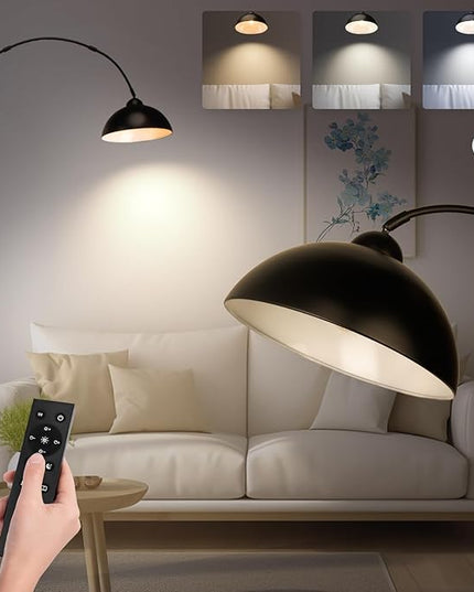 Black Arc Floor Lamp for Living Room, Dimmable LED Corner Floor Lamp with Remote Control, Modern Arch Standing Floor Lamp Curved (2700-6000K 9W LED Bulb Included - LeafyLoom