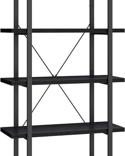 Panana 5 Tier Industrial Rustic Wooden Bookshelves, Vintage Open Wood and Metal Farmhouse Bookshelf Heavy Duty Storage Shelving Unit Rack (Black) - LeafyLoom