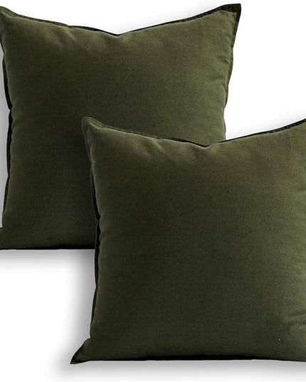 Jeanerlor Pack of 2 24 x 24 Inch Cotton Linen Soft Soild Decorative Square Throw Pillow Covers Green Cushion Case Set for Bedroom/Sofa/Car 60 x 60cm,Olive Green - LeafyLoom