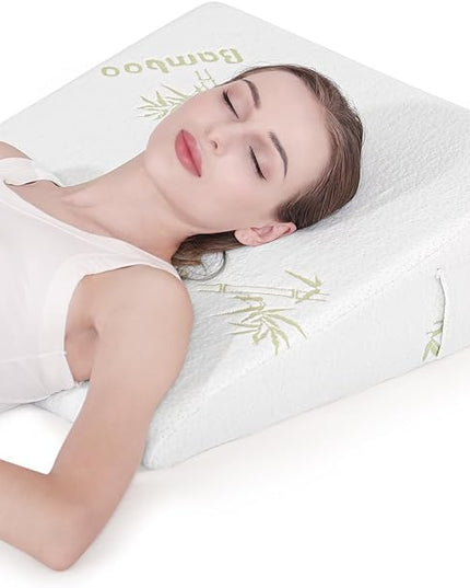 Wedge Pillow for Sleeping After Surgery 7.5" Bed Wedge Pillow with Memory Foam Top, Help with Acid Reflux Heartburn Snore Back Leg Knee Pain, Soft Comfortable, Breathable Durable, Bamboo Cooling Cover - LeafyLoom