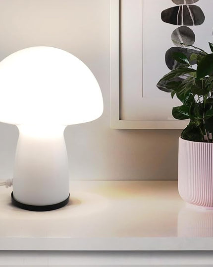 Mushroom Lamp,Glass Table Bedside Lamps,Translucent Vintage Style Striped Small Night Mushroom Decor Light for Ambient,Kids,Bedroom,Living,Gift (milk white) - LeafyLoom