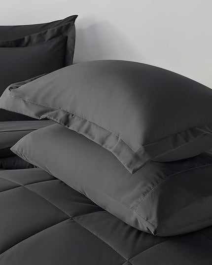 CozyLux Twin Bed in a Bag Comforter Set with Sheets 5-Pieces for Girls and Boys Dark Grey All Season Bedding Sets with Comforter, Pillow Sham, Flat Sheet, Fitted Sheet and Pillowcase - LeafyLoom