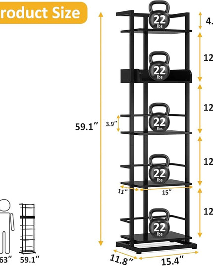 Bookshelf 5-Tier Bookshelf: Tall Corner Bookcase Industrial Narrow Book Shelves Vintage Wood Bookshelf Storage Organizer Display Book Rack for Living Room Bedroom Office Home (Black) - LeafyLoom