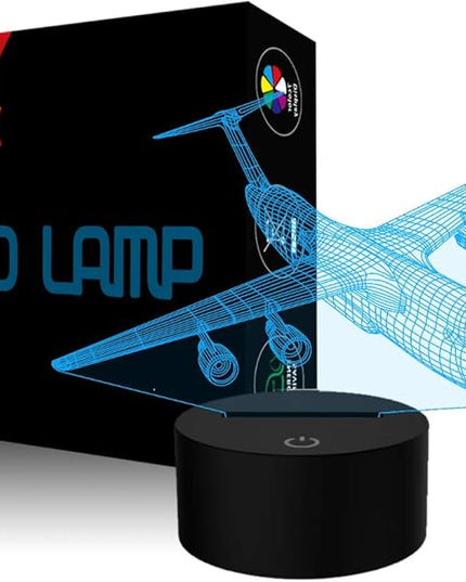 Airplane Night Light 3D Plane Illusion Lamp 7 Color Changing Touch Control with USB Cable LED Fighter Toy Table Desk Decor Lamps for Men Boys Kids Christmas Birthday Gifts - LeafyLoom