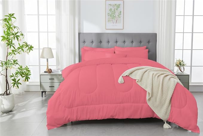 3 Piece Solid Color All Season Bedding Comforter Set Microfiber Soft Lightweight Bedding Set for Kids Teens Adults Room Decor with 1 Comforter and 2 Pillowcases King - LeafyLoom