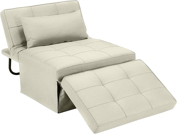Sofa Bed, 4 in 1 Multi-Function Folding Ottoman Breathable Linen Couch Bed with Adjustable Backrest Modern Convertible Chair for Living Room Apartment Office, White - LeafyLoom