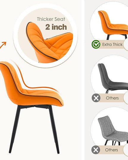 YOUNUOKE Dining Chairs Set of 2 Mid Century Modern Kitchen Chair Comfortable Upholstered Faux Leather Dinner Chairs for Kitchen Dining Room, Orange - LeafyLoom
