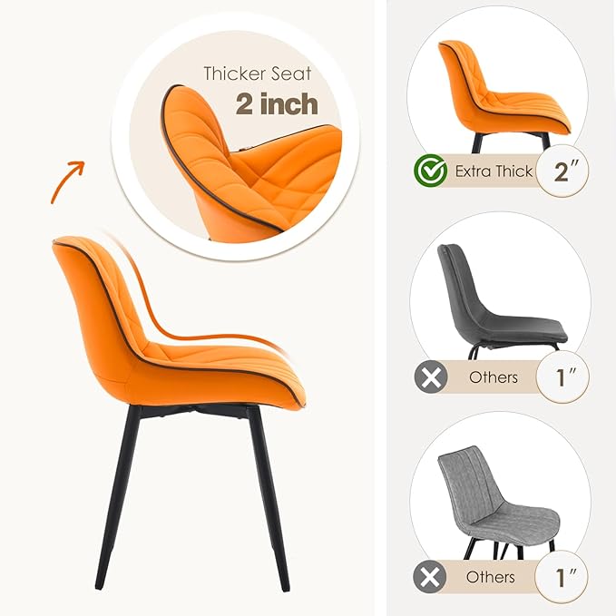 YOUNUOKE Dining Chairs Set of 2 Mid Century Modern Kitchen Chair Comfortable Upholstered Faux Leather Dinner Chairs for Kitchen Dining Room, Orange - LeafyLoom