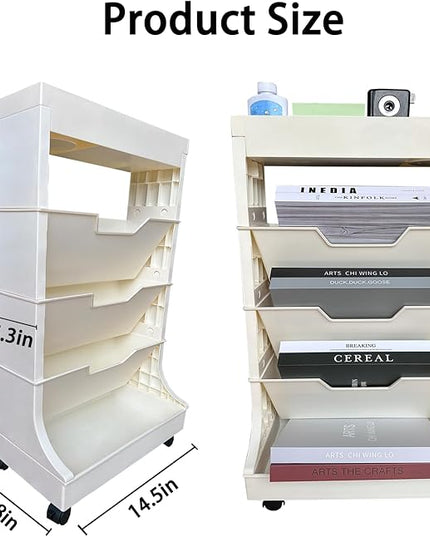 5-Tier Mobile Bookshelf, Book Storage Organization with Wheels Movable Rolling Book Cart for Study in Bedroom School Office, Light Yellow Drcoevo - LeafyLoom