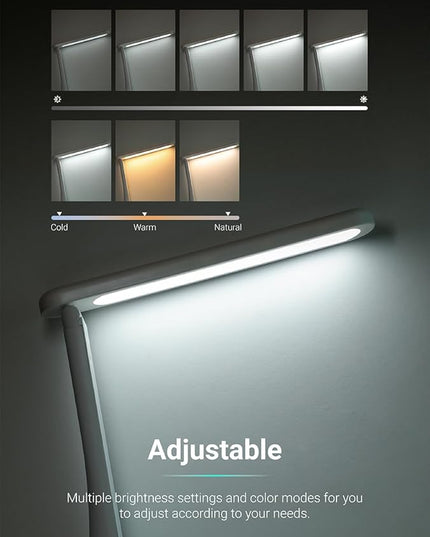 LED Desk Lamp with Night Light Foldable Portable High Brightness Eye Care Lamp. Touch Control, Rechargeable, for Home Reading Light, Office and Dormitory (White 2.0) - LeafyLoom