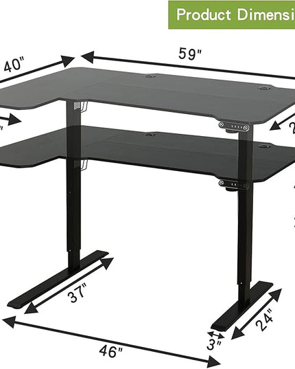 Radlove 59-Inch Large Electric Height Adjustable Computer L-Shaped Desk with Memory Controller Corner Standing Desk Modern Workstation with Splice Board Game Ergonomic Desk (Black Frame + Black Top) - LeafyLoom