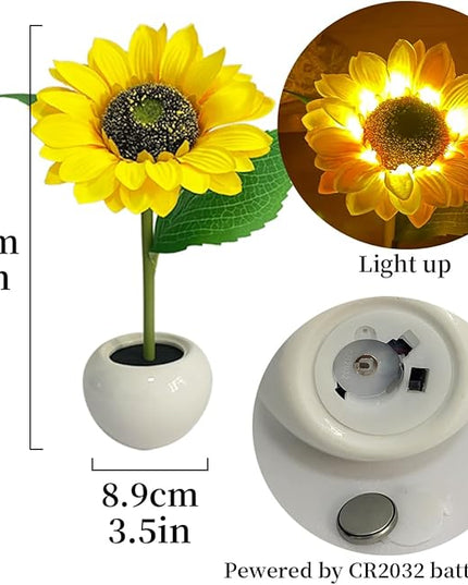 Sunflower Lamp Artificial LED Sunflower Flowers with Ceramic Pot Table Lamp Night Light for Home Office Decor House Decorations Gift Idea (1Sunflower) - LeafyLoom