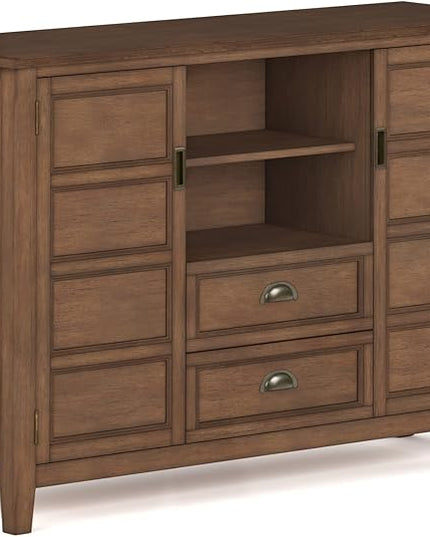 SIMPLIHOME Burlington SOLID WOOD 54 Inch Wide Transitional TV Media Stand in Rustic Natural Aged Brown for TVs up to 60 Inch, For the Living Room and Entertainment Center - LeafyLoom
