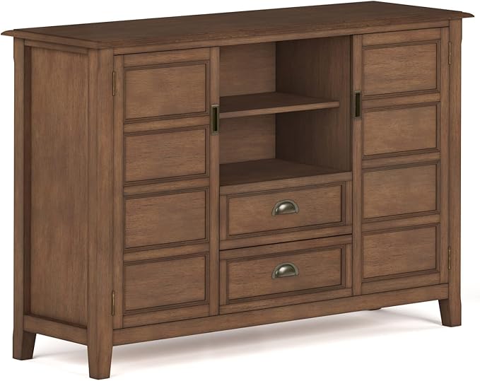SIMPLIHOME Burlington SOLID WOOD 54 Inch Wide Transitional TV Media Stand in Rustic Natural Aged Brown for TVs up to 60 Inch, For the Living Room and Entertainment Center - LeafyLoom