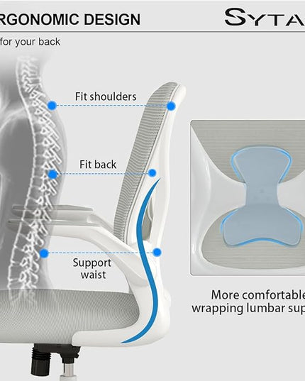 Sytas Home Office Chair Ergonomic, Mesh Desk Chair Lumbar Support, Ergonomic Computer Chair Adjustable Armrest (Gray) - LeafyLoom