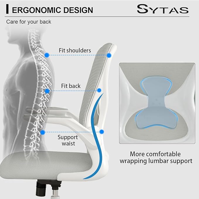 Sytas Home Office Chair Ergonomic, Mesh Desk Chair Lumbar Support, Ergonomic Computer Chair Adjustable Armrest (Gray) - LeafyLoom