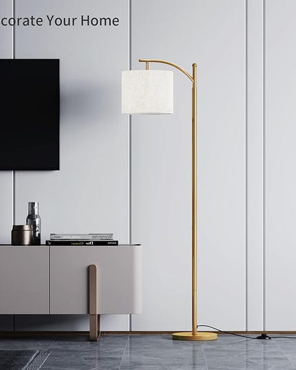 SUNMORY Arc Floor Lamp, Modern Floor Lamp with Romote Control and Stepless Dimmable Bulb, Metal Standing Lamps with Hanging Lampshade for Living Room, Bedroom, Office (Gold) - LeafyLoom