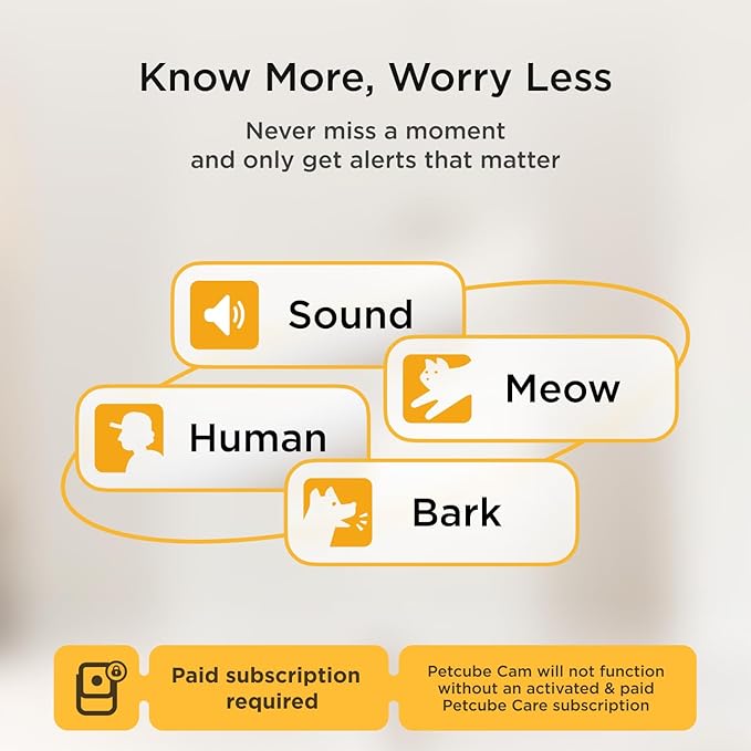 Petcube Cam and Care Coverage Subscription | Indoor Wi-Fi Pet and Security Camera with Phone App, Cats and Dogs Monitor with 2-Way Audio and Video, Night Vision Petcube
