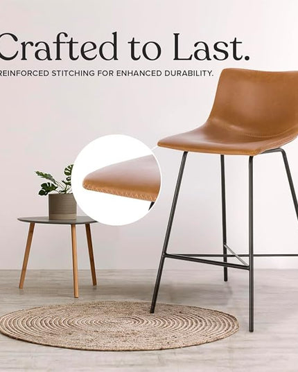 Poly and Bark Counter Stool 24 inches - Counter Height Bar Stools Set of 3 - Sturdy Kitchen Stools with Backs - Comfortable Bar Chair - Modern Countertop-High Chairs, Kitchen Island Barstools – Tan - LeafyLoom
