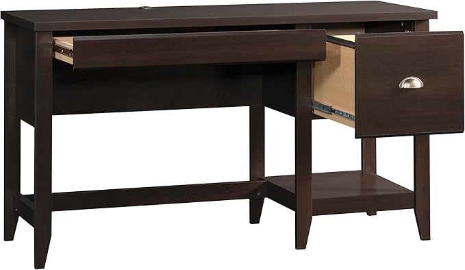 Sauder Summit Station Single Pedestal Desk, L: 52.09" x W: 19.29" x H: 29.02", Cinnamon Cherry Finish - LeafyLoom
