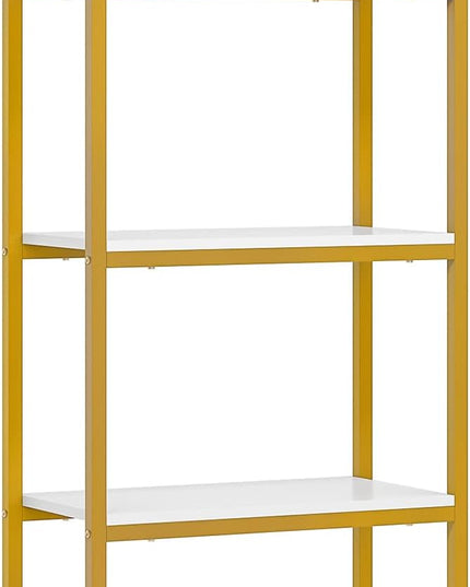 Tribesigns 4-Tier Open Bookshelf, 70.8" Modern Wood Bookcase Storage Shelves with Metal Frame, Freestanding Display Rack Tall Shelving Unit for Office, Bedroom, Living Room (White & Gold, 1PC) - LeafyLoom