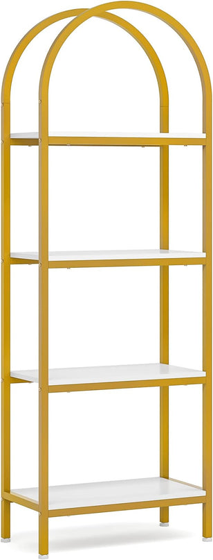 Tribesigns 4-Tier Open Bookshelf, 70.8" Modern Wood Bookcase Storage Shelves with Metal Frame, Freestanding Display Rack Tall Shelving Unit for Office, Bedroom, Living Room (White & Gold, 1PC) - LeafyLoom
