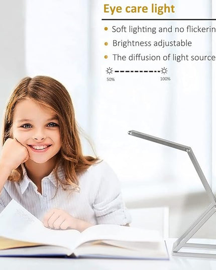 Foldable LED Desk Light, Slim Portable Rechargeable USB Table Light, Eye-Caring Aluminium Alloy Table Lamps,for Home, Reading, Studying, Work, Travel (Silver) - LeafyLoom