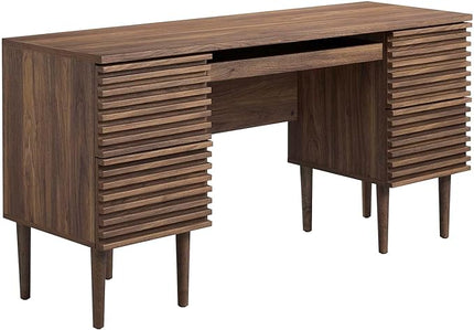 Modway Render Mid-Century Modern, Office Desk, Walnut - LeafyLoom