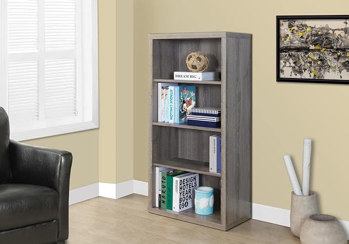 Monarch Specialties 7060 Bookshelf, Bookcase, Etagere, 5 Tier, H, Office, Bedroom, Laminate, Brown, Contemporary, Modern Bookcase-48 H/Dark Taupe With Adjustable Shelves, 48-Inch - LeafyLoom