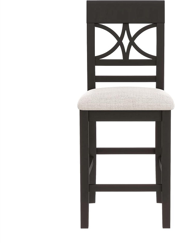 6-Piece Rustic Counter Height Dining Complete Kitchen Table Set with Storage Shelf, Bench, and 4 Upholstered Chairs, Espresso+Beige Cushion, 1 - LeafyLoom