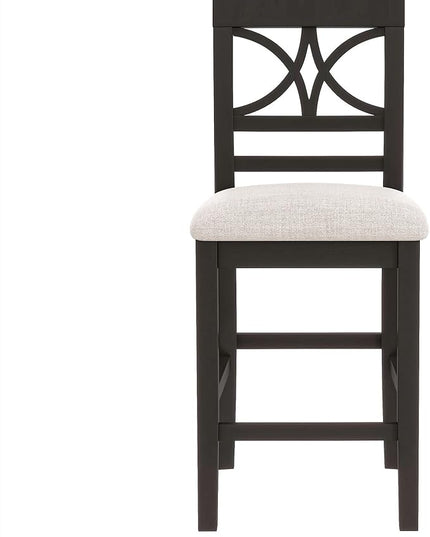 Wood Rustic Counter Height Dining Set for 5-6, Rectangular Table with Storage Shelf, Bench, and 4 Chairs, Espresso+Beige Cushion, 6 - LeafyLoom