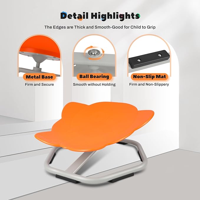 Sensory Toys Kids Swivel Chair, Autism Kids Swivel Chair, Elephant Sit and Spin Seat Balance Chair Indoor for Child Age 3+, Regulating Toddler’s Body Balance, Metal Base Non-Slip Orange - LeafyLoom