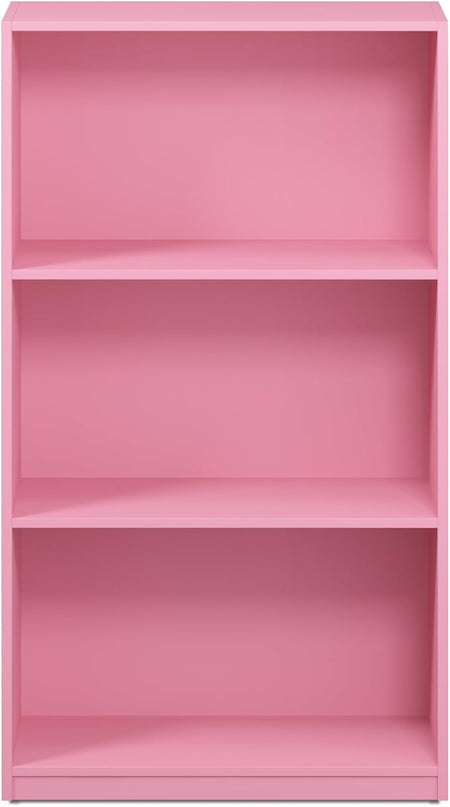 FURINNO Basic 3-Tier Bookcase Storage Shelves, Pink - LeafyLoom