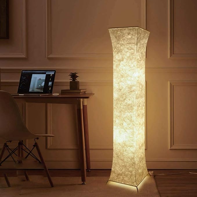 LEONC Design 52'' LED Floor Lamp & 2 Light Bulbs，Contemporary Roman Columns Standing Floor Lamps for Living Room Bedroom Warm Atmosphere(Tyvek Dupont 10 x 10 x 52 inch) - LeafyLoom