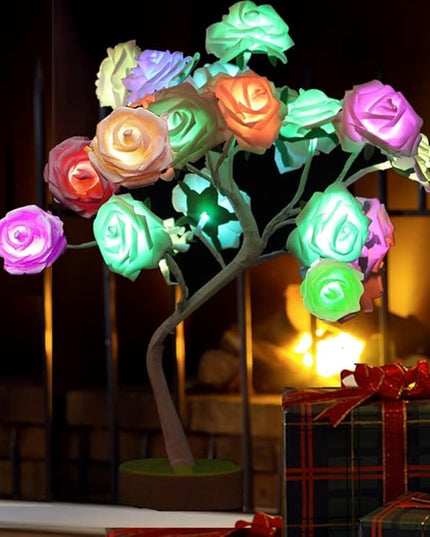 COLORLIFE Tabe Lamp Color Changing Flower Tree Rose lamp with Remote Control with Timer Christmas Birthday Gift for Girl Kids Women for Holiday and Party(White) - LeafyLoom