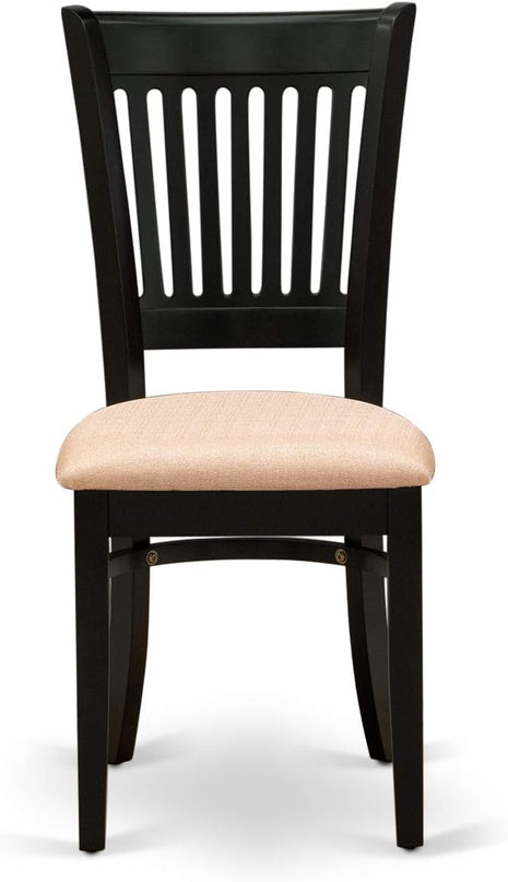 East West Furniture ANVA3-BLK-C 3 Piece Modern Dining Table Set Contains a Round Kitchen Table with Pedestal and 2 Linen Fabric Dining Room Chairs, 36x36 Inch, Black - LeafyLoom