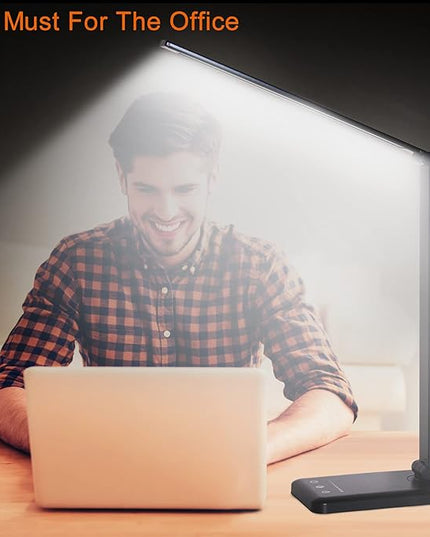 LED Desk Lamp,Eye-Caring Table Lamps,Stepless Dimmable Office Lamp with USB Charging Port,Touch/Memory/Timer Function,25 Brightness Lighting,Foldable Lamp for Reading,Studying,Working - LeafyLoom