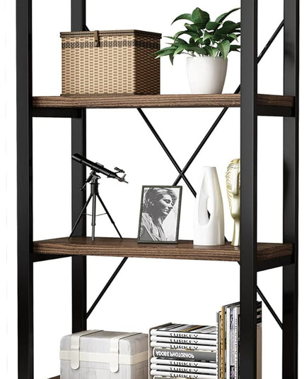 4 Tier Bookshelf, Solid Wood Bookcase Shelf Storage Organizer, Vintage Storage Rack with Open Shelves Rustic Standing Bookshelves for Living Room,Bedroom Rustic Brown(AY01-4tier) - LeafyLoom