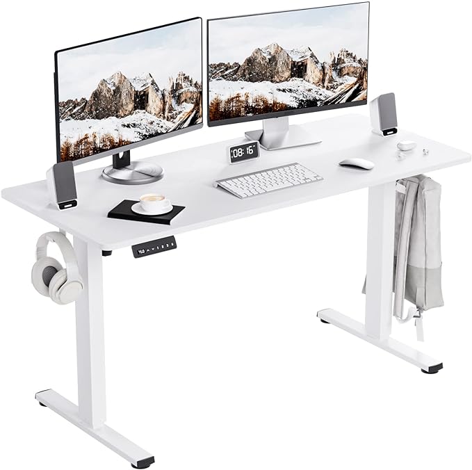 Standing Desk, Height Adjustable Desks with Powerful Motor and Cable Management,electric Sit Stand Desk with Hight Preset Design for Home Office Use 55x24 in White - LeafyLoom