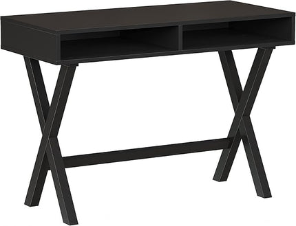 Flash Furniture Dolly Computer Desk - Black Writing Desk with Open Storage Compartments - 42" Long Home Office Desk Table for Bedroom - LeafyLoom