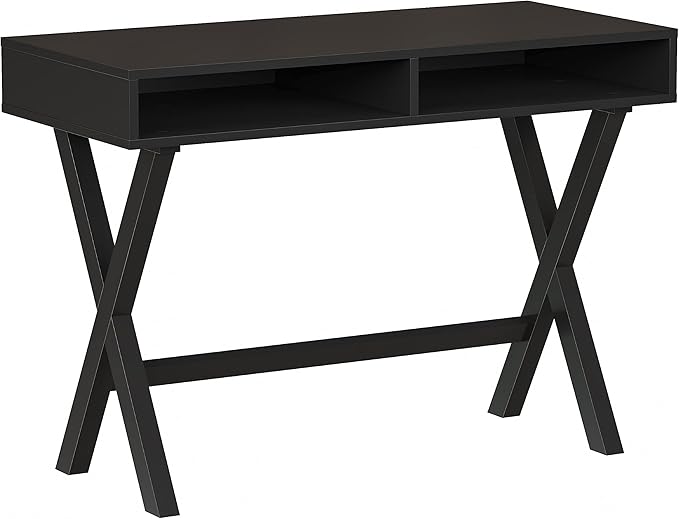 Flash Furniture Dolly Computer Desk - Black Writing Desk with Open Storage Compartments - 42" Long Home Office Desk Table for Bedroom - LeafyLoom