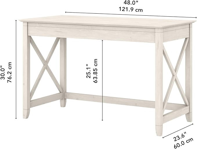 Bush Furniture Key West Writing Table for Home Office | Small Modern Farmhouse Desk, 48W, Linen White Oak - LeafyLoom