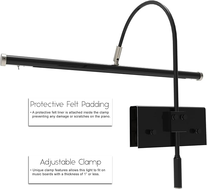 Cocoweb 19" Grand Piano Lamp with Integrated LED Black with Satin Nickel Accents - GPLED19SND - LeafyLoom
