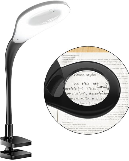 Magnifying Glass with Light, Flexible Gooseneck 3X&5X Glass Lens LED Magnifying Desk Lamp with Clamp, Hand Free Magnifying Lamp with Dust Cover for Reading, Painting, Craft, Repair - LeafyLoom