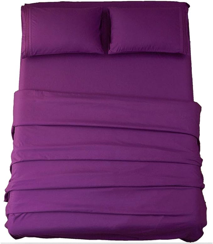 SONORO KATE Bed Sheet Set Super Soft Microfiber 1800 Thread Count Luxury Egyptian Sheets 18-Inch Deep Pocket Wrinkle-4 Piece(California King Purple) - LeafyLoom