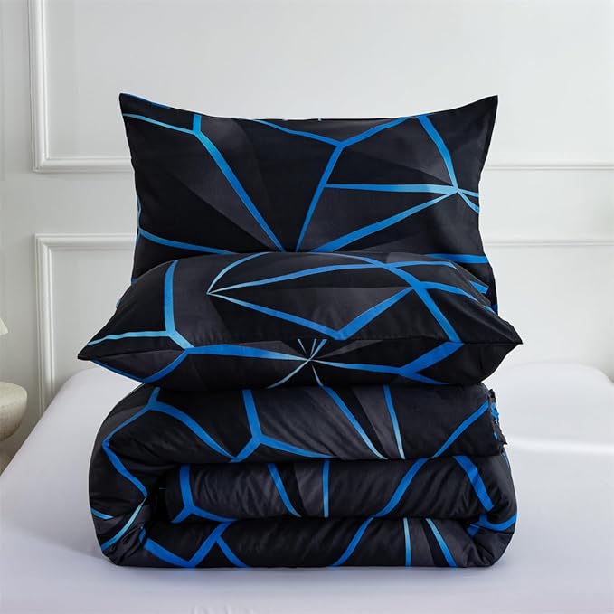NTBED 3D Geometric Comforter Set for Boys Kids, Irregular Diamond Pattern Lightweight Microfiber Bedding Sets All Season (Dark Blue, Twin) - LeafyLoom