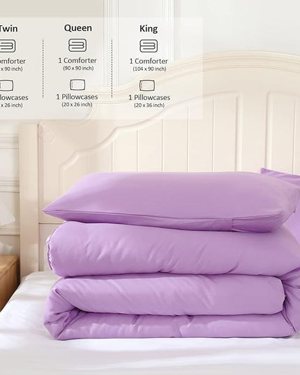 Lavender Purple Comforter Twin Size, Modern Bedding Set for Girls/Women, Cute Soft & Lightweight Chic Microfiber Bed Sets, 2pc- 1 Comforter & 1 Pillowcase (66x90 Inches) - LeafyLoom