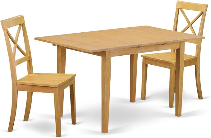 East West Furniture NOBO3-OAK-W 3 Piece Kitchen Set for Small Spaces Contains a Rectangle Table with Butterfly Leaf and 2 Dining Room Chairs, 32x54 Inch - LeafyLoom